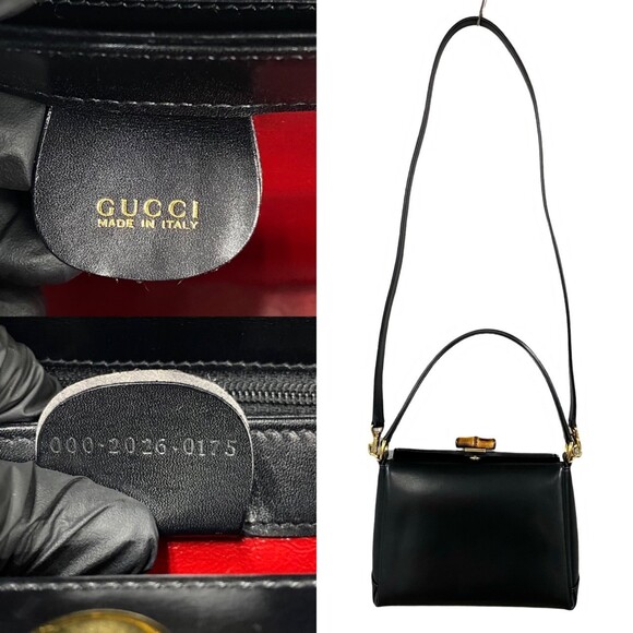 GUCCI Authentic Black Leather Bamboo Shoulder Bag - Picture 3 of 9